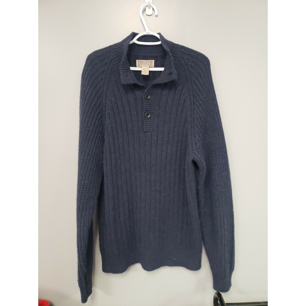 Duluth Trading Co Men's Blue High Neck Cable knit Sweater Size Large Tall Wool